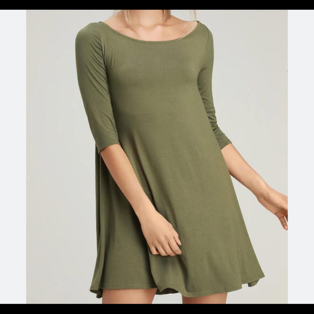 LULUS dark olive green long sleeve jersey swing dress